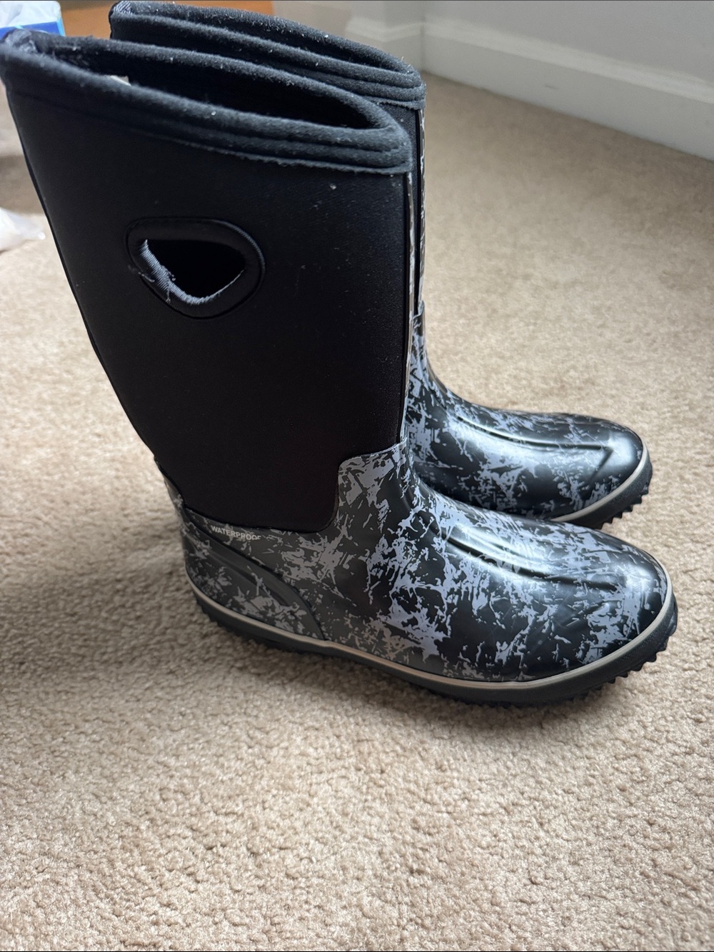 Black and Gray Marble Kids Rain Boots similar to Bogs
